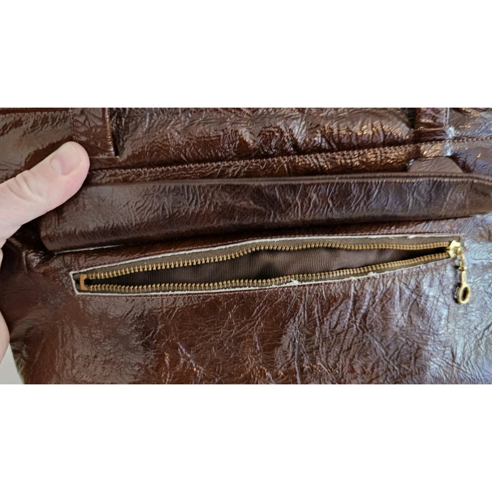 Vintage Justin Shiny Brown Leather Cowhide Women’s Shoulder Handbag CLEAN - Picture 6 of 16